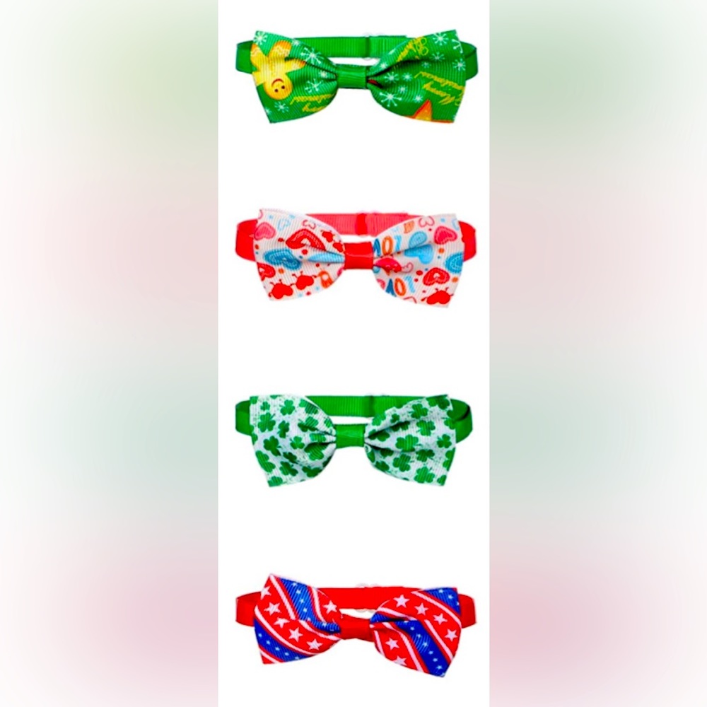 Bow Tie Collars 4 Holiday Pieces Dogs Cats Christmas Valentine St Patty July 4th - Picture 2 of 15
